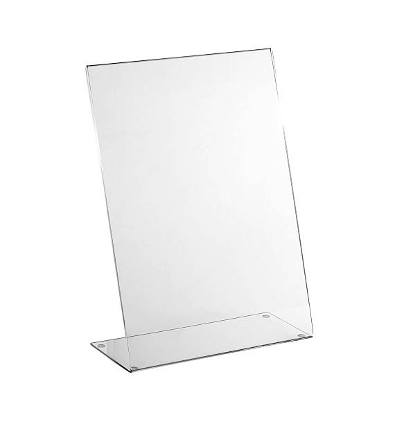 istock Transparent acrylic table stand display for menu isolated, white background 619744826