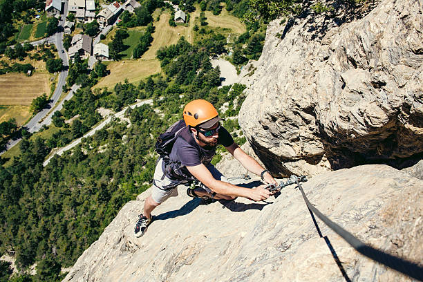 Climbing Via Ferrata Via Ferrata in French Alps hautes alpes photos stock pictures, royalty-free photos & images