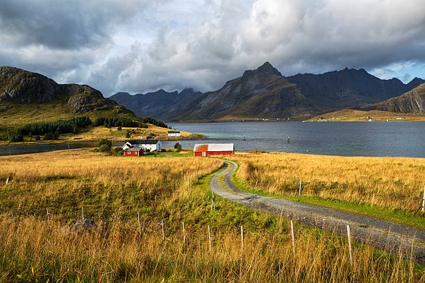 istock Autumnal Landscape with a Barn, Lofoten, Norway 619748440