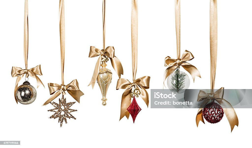 Christmas Ornaments Christmas Ornaments isolated on white background ( with clipping path) Hanging Stock Photo