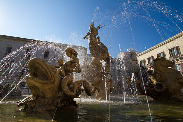 istock Siracusa, Sicily: Fountain of Diana Under Brilliant Blue Sky 619749710