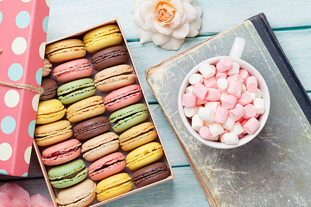 istock Colorful macaroons in a box and marshmallow 619753964