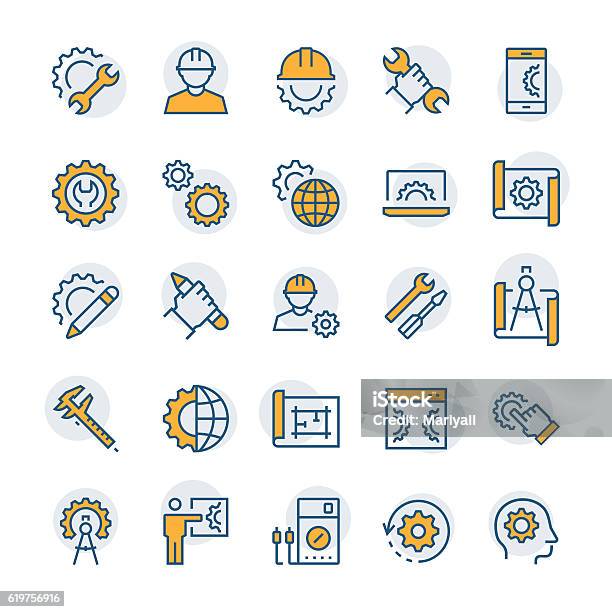 Engineering And Manufacturing Icon Set In Thin Line Style Stock Illustration - Download Image Now