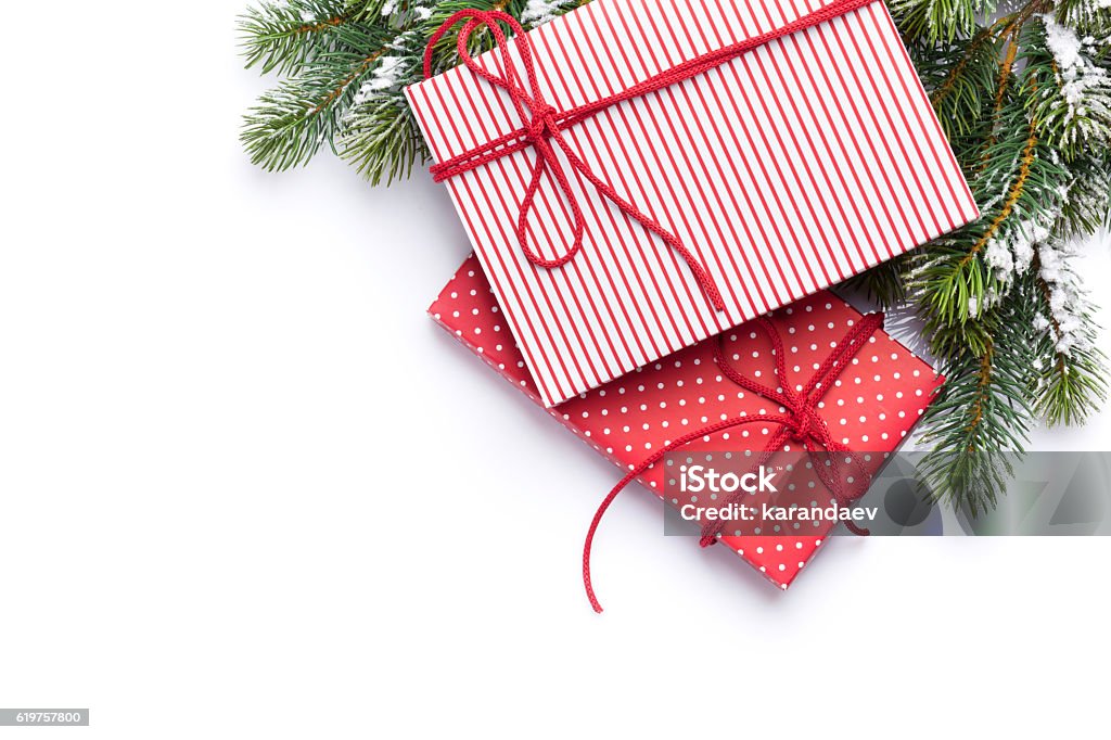 Scatole regalo di Natale e Abete - Foto stock royalty-free di Regalo di Natale