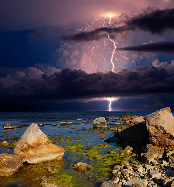 istock Thunderstorm and lightning on the Black sea, Crimea 619758342