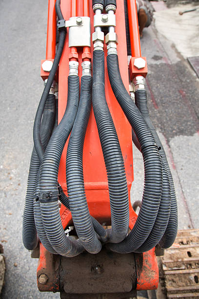 istock Hydraulic pressure pipes system of construction machinery 619765508