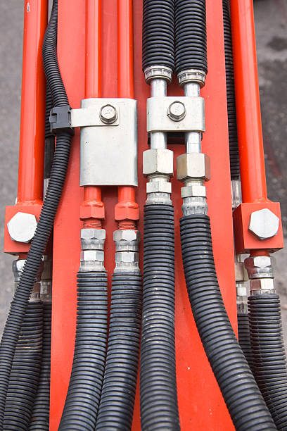 istock Hydraulic pressure pipes system of construction machinery 619765828
