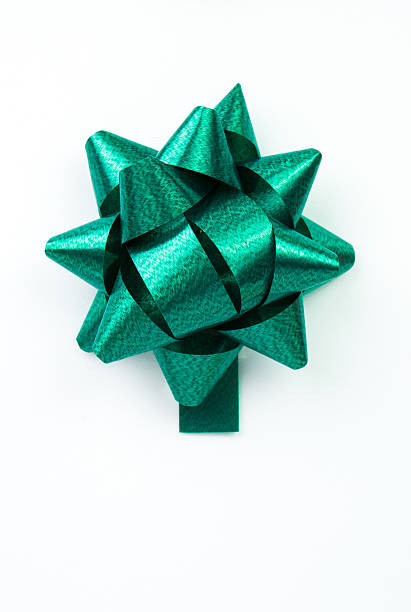 istock Shinny green gift ribbon bow on white background 619768820