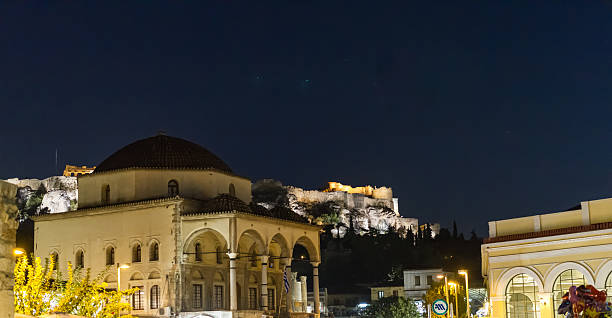 istock Evening view of the Acropolis monument from Monastiraki Square, 619772810