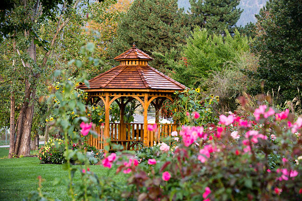 istock Cedar Gazebo Backyard Garden Park 619960546