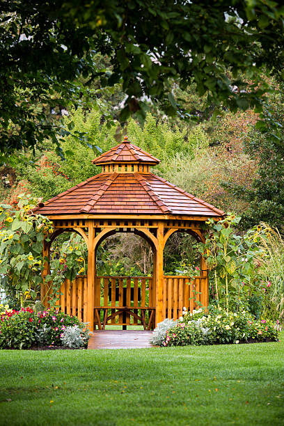istock Cedar Gazebo Backyard Garden Park 619960590