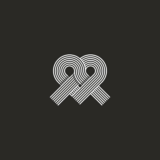 Heart logo monogram shape knot, offset thin line overlapping emblem Heart logo monogram shape knot, wedding invitation design element, crossing offset thin line overlapping emblem celtic knot heart stock illustrations