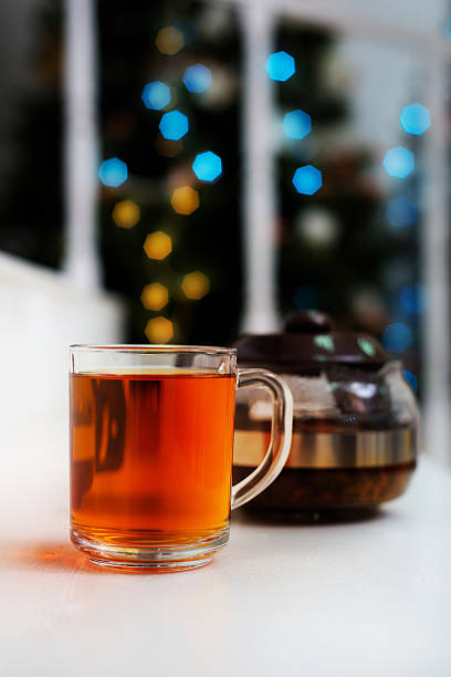 istock Cup of tea in a Christmas interior 619962902