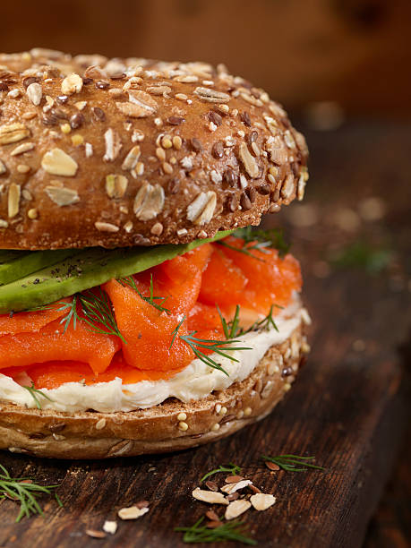 istock Smoked Salmon Bagel with Cream Cheese and Avocado 619963780