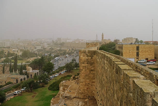 istock View from Jerusalem old city walls in sandstorm. Jerusalem 619967584