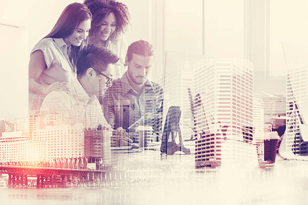 istock Group of  people working on a digital tablet. 619970806