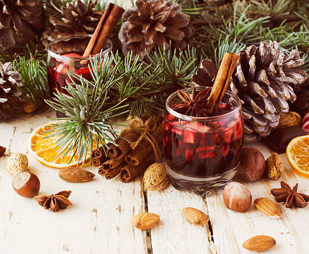 istock New Year or Christmas composition with walnuts, mulled wine, hazelnuts 619973558