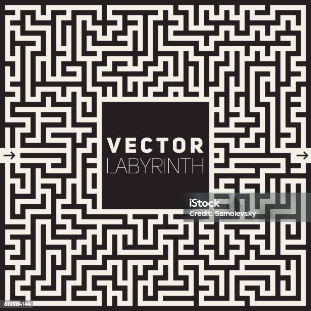 Vector Labyrinth Black And White Maze Frame Background Stock Illustration - Download Image Now