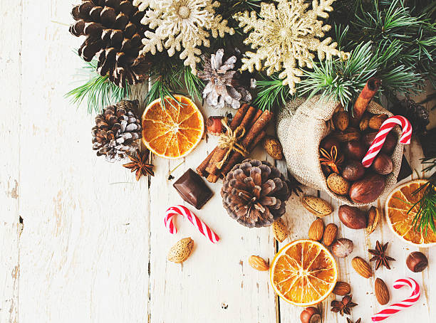 istock New Year or Christmas composition with walnuts, mulled wine, hazelnuts 619985148