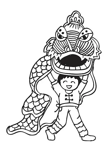 Vector illustration of Lion dance. Hand drawing illustration.