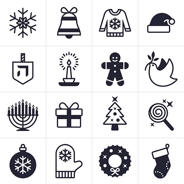 ikony i symbole świąteczne - menorah stock illustrations