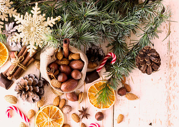 istock New Year or Christmas composition with walnuts, mulled wine, hazelnuts 619985678