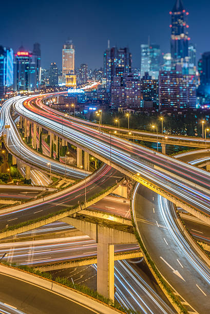 istock Aerial View of Shanghai overpass at Night 619988928