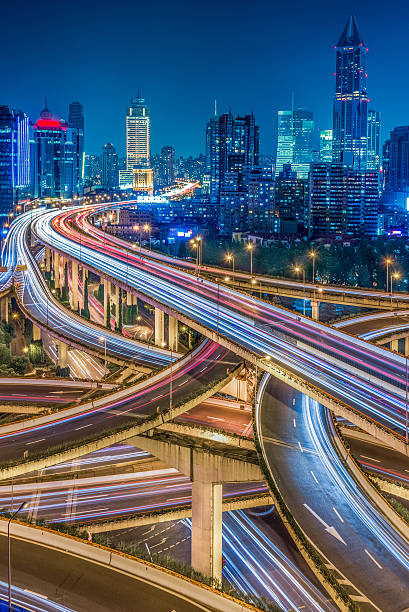 Aerial View of Shanghai overpass at Night stock photo