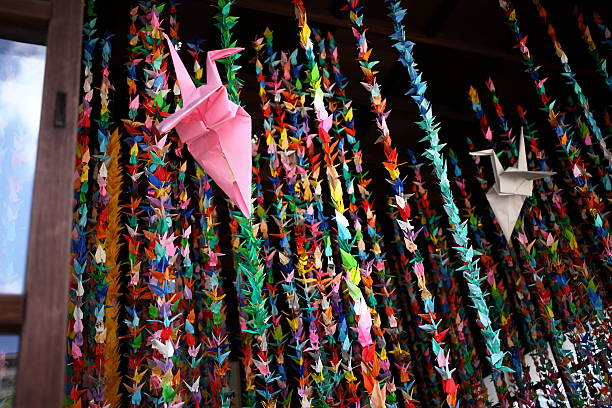 Thousand colorful origami paper cranes in Susanoo Shrine in Minami Senjyu Tokyo, JAPAN