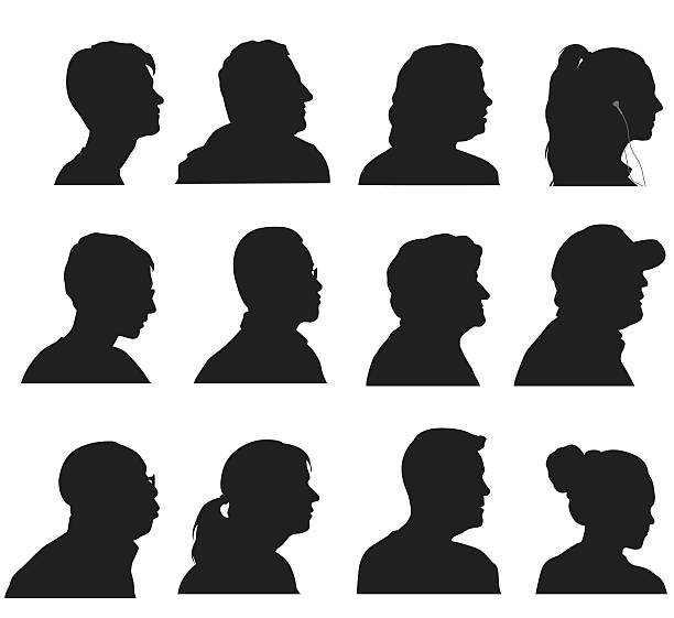 Profile Silhouette Heads A vector silhouette illustration of multiple facial profiles of male and female adults. black woman hair bun stock illustrations