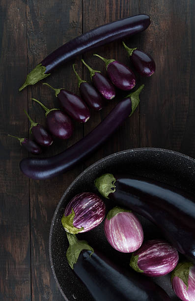 istock Classic, baby, Japanese and purple striped eggplants 619996688