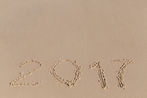 istock New 2017 Year sign on a sea coast sand 619997992