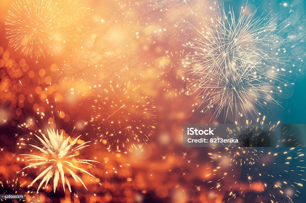 Abstract holiday background with fireworks Abstract colorful holiday background of sky with fireworks and stars Firework Display Stock Photo