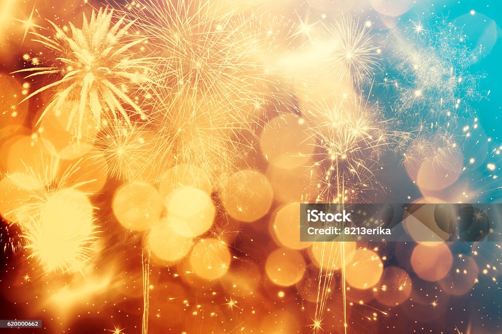 Abstract holiday background with fireworks Abstract colorful holiday background of sky with fireworks and stars Celebration Stock Photo