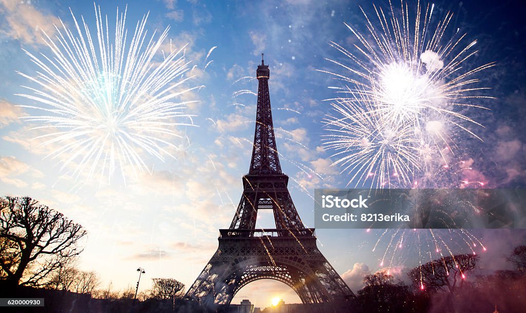 Abstract background of Eiffel tower with fireworks Abstract background of Eiffel tower with fireworks, Paris, France - New Year Paris - France Stock Photo