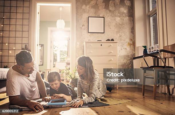 Screen Time As A Family Stock Photo - Download Image Now - Domestic Life, Family, Child