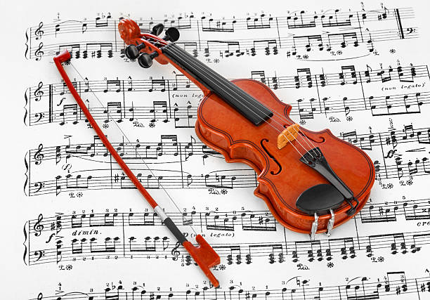 istock Toy violin and music sheet 620006934