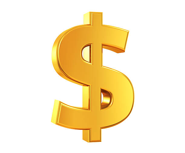 Gold US Dollar Symbol 3D rendering of US Dollar Symbol made of gold with reflection isolated on white background. money shortage stock pictures, royalty-free photos & images