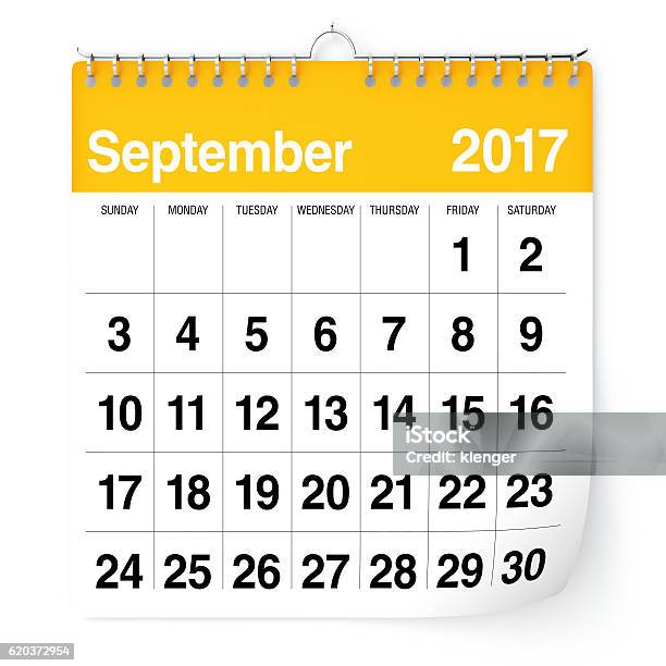 September 2017 Calendar Stock Photo - Download Image Now - 2017, Calendar, Computer