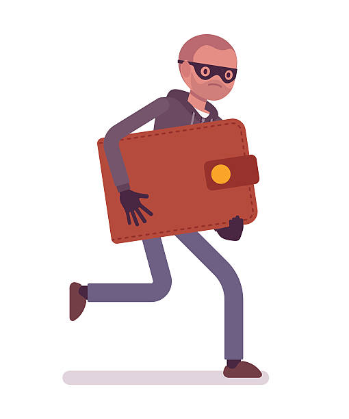 ilustrações de stock, clip art, desenhos animados e ícones de thief in a black mask stole wallet and is running - currency chasing dollar sign pursuit