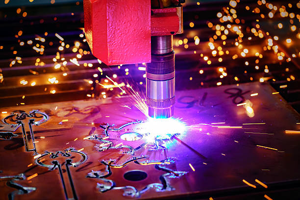 istock Laser plasma cutting of metal, modern industrial technology. 620378178