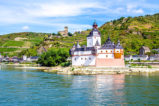 Pfalzgrafenstein Castle, on the Falkenau island in the Rhine river, Germany Pfalzgrafenstein Castle, known as "the Pfalz", a famous toll castle on the Falkenau island in the Rhine river, Germany rhineland palatinate photos stock pictures, royalty-free photos & images