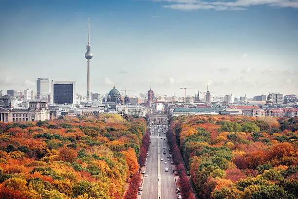colorful autumn Berlin cityscape from victory column