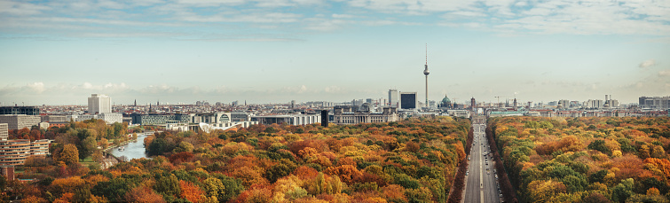 wide colorful autumn Berlin cityscape panorama from victory column