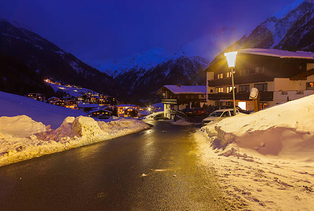 istock Mountains ski resort Solden Austria at sunset 620384168