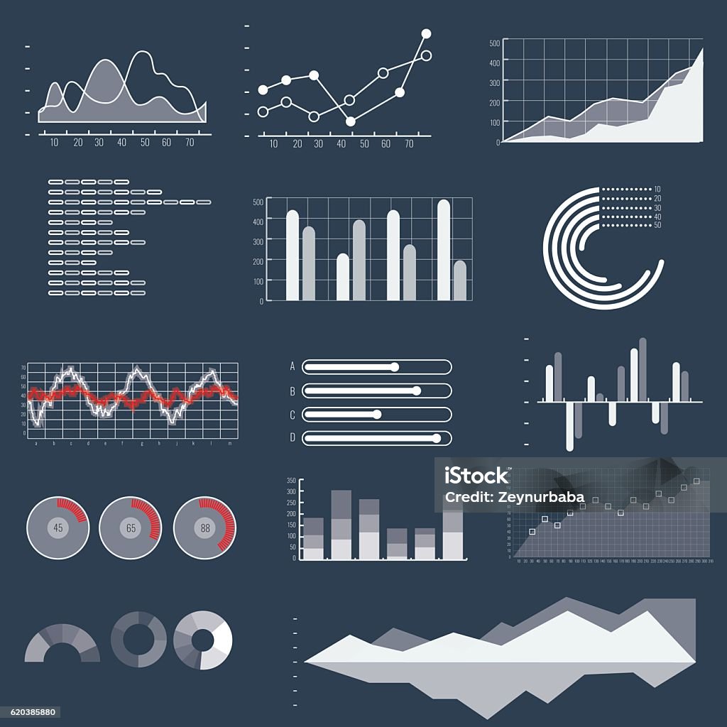 Thin Line Vector Graphs Charts And Diagrams With Flat Elements Stock ...