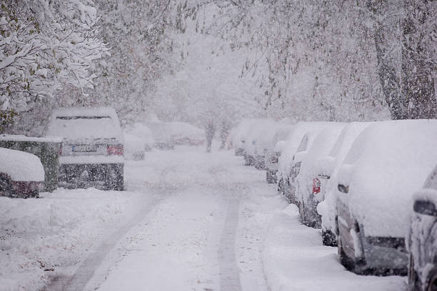 istock Parked cars covered with snow - snow storm 620386372