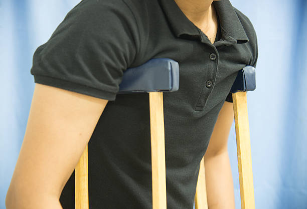 istock crutches in hospital on blur background. 620387198