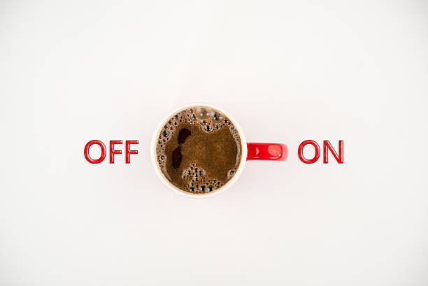 Isolated shot of a cup of coffee on white background with on off