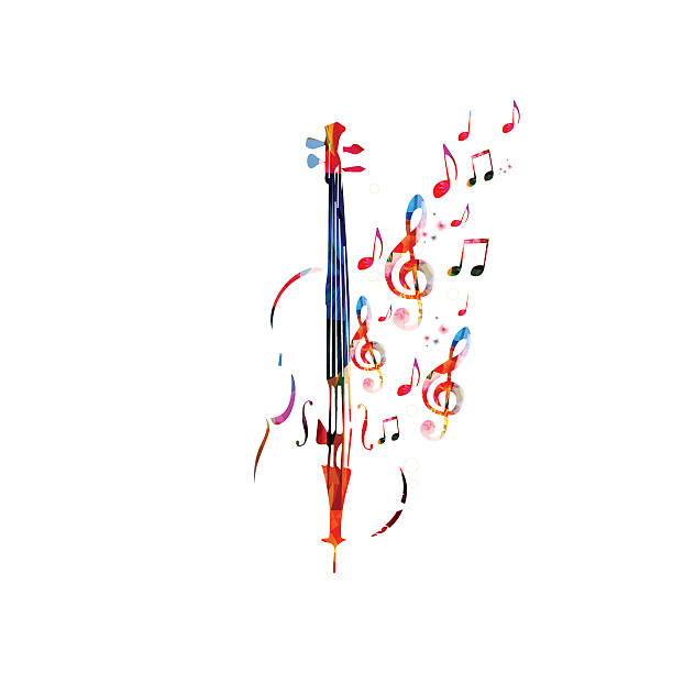 ilustraciones, imágenes clip art, dibujos animados e iconos de stock de violoncello con notas de la música colorido - chello